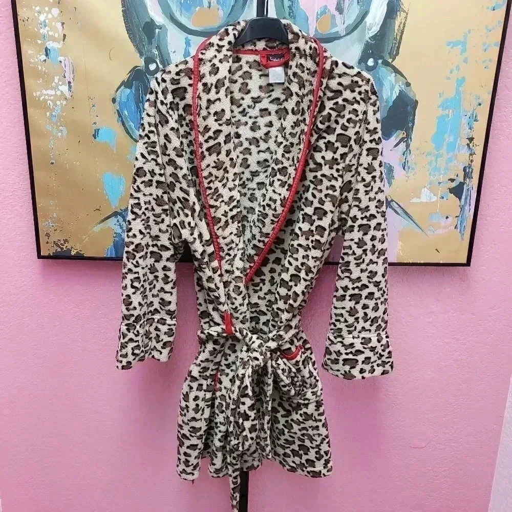 Vintage Frederick's of Hollywood Animal Print Robe w/Red Piping
